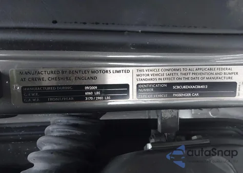 2010 Bentley Continental Supersports z USA, uszkodzony, nr VIN SCBCU8ZAXAC064013